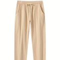 Men's loose-fit cotton beach trousers in solid white, sky blue, khaki, or black colours.