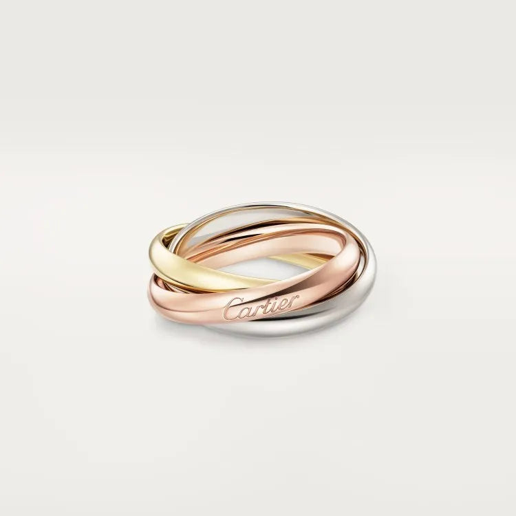 A pair of silver couple rings with a full diamond setting and U-shaped geometric design on a grey background.
