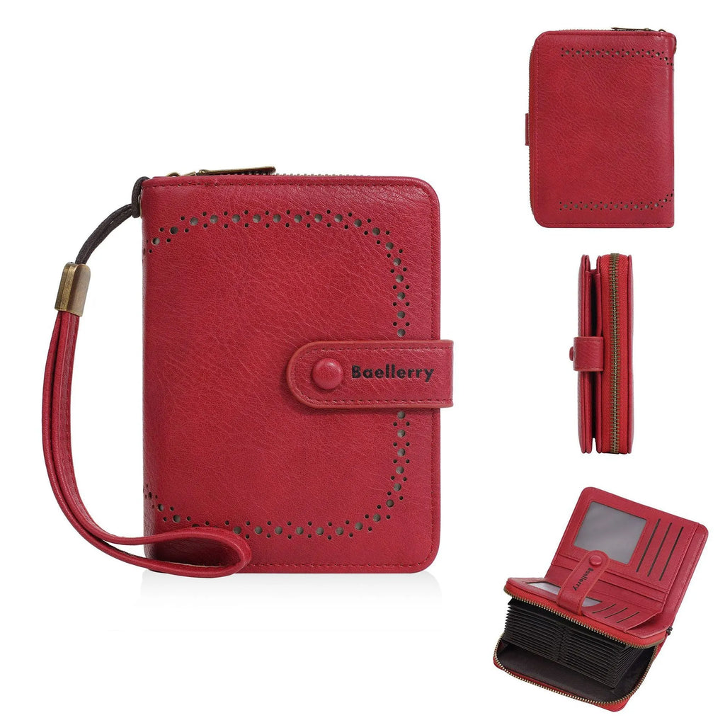 Women's black PU leather zipper coin purse with integrated card holder