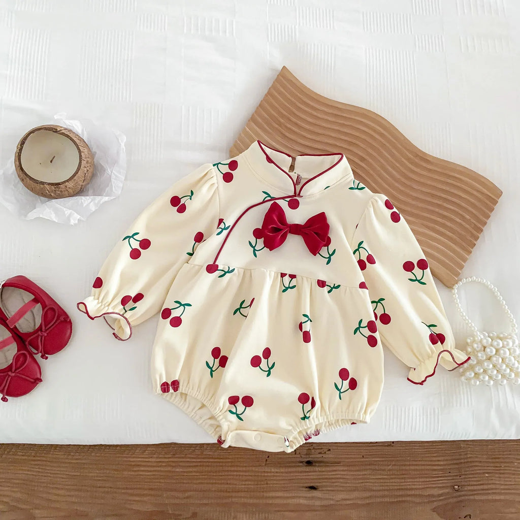 Girls cotton double breasted romper in apricot for 66cm 73cm 80cm 90cm height