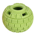 Green natural rubber food dropping ball dog toy with dispensing holes