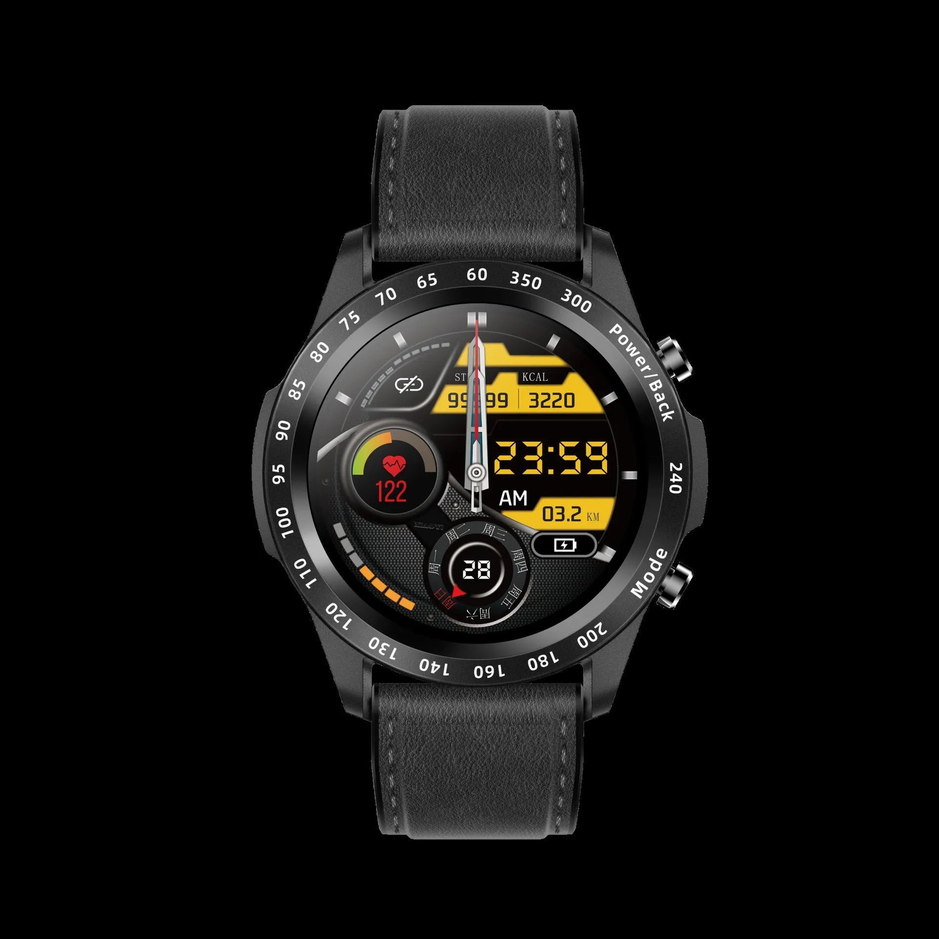 Bluetooth smart watch with 1.3 inch screen showing heart rate display on wrist