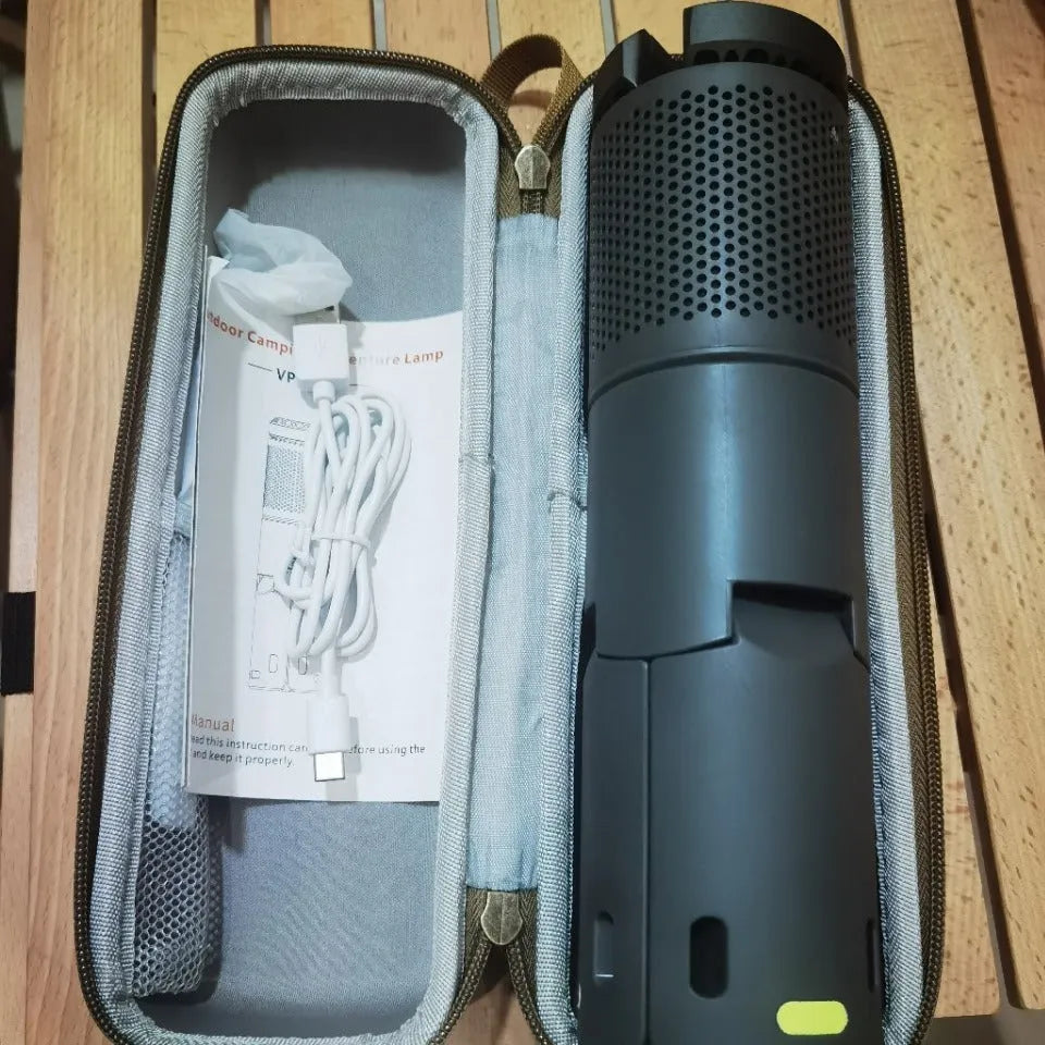 Portable camping LED light in off white or dark grey colour with button switch