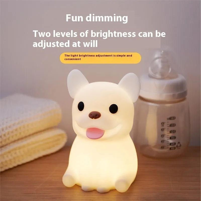 Cartoon animal USB night light with dimming control on bedside table