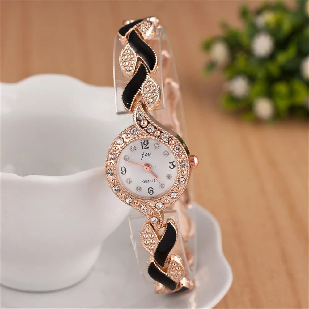 Women's love strap diamond watch set with earrings ring necklace black suit colour