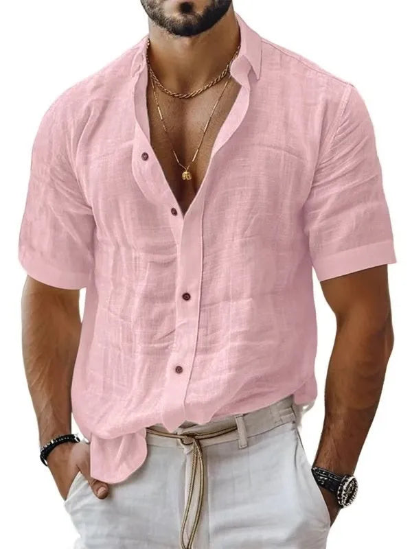 Men's short sleeve lapel shirt in solid colour with cardigan style design
