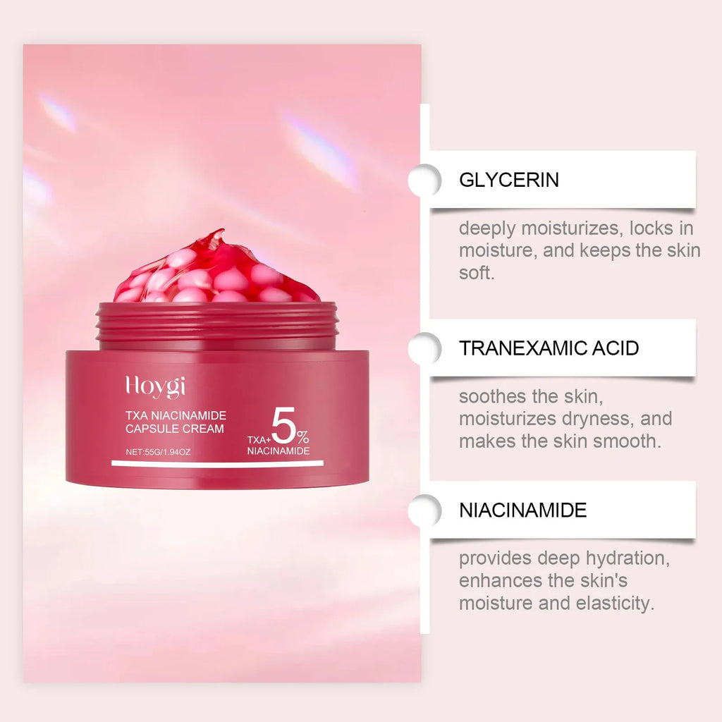 55g moisturising cream jar with tranexamic acid and nicotinamide dual-phase formulation