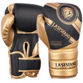 Professional vertical style PU boxing gloves for Sanda training, shown in multiple colour and weight options.