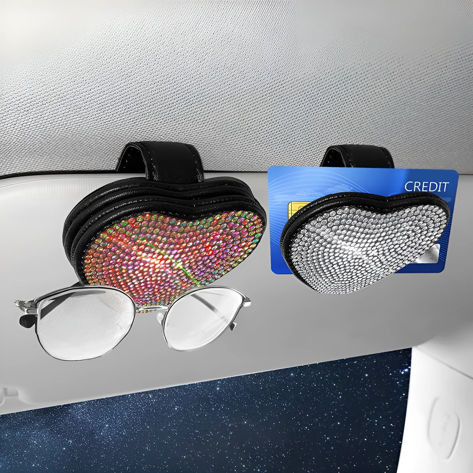 Magnetic PU leather car sun visor storage clip in a choice of seven diamond colours