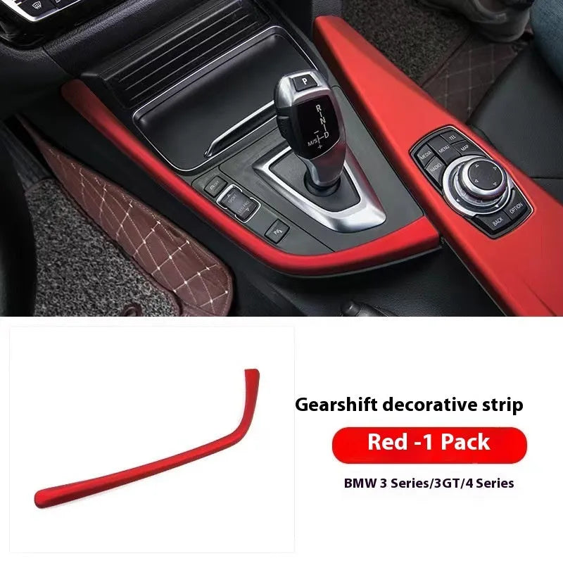 BMW 3 series car interior decoration strip set in multiple colours including red silver black blue and carbon fibre for central control and gear trim