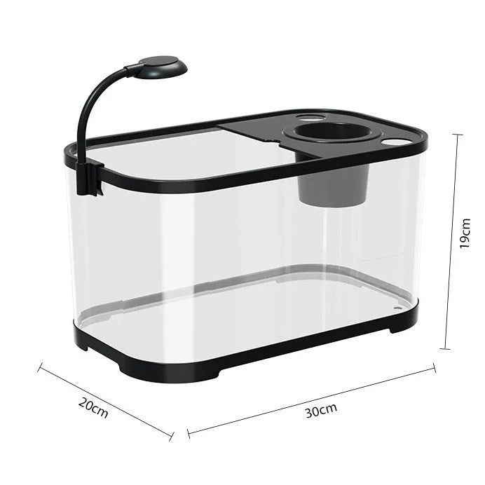 Luxury White desktop fish tank with integrated ecological landscape filter and oxygen system on a wooden table.