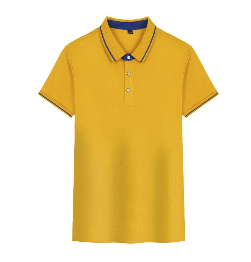 Quick-drying work polo shirt in solid colour with asymmetric hem on a mannequin