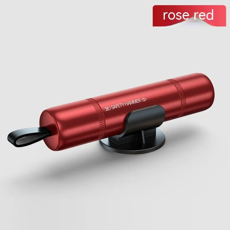 Aluminium alloy car emergency safety hammer with seatbelt cutter and LED torch in black red colour