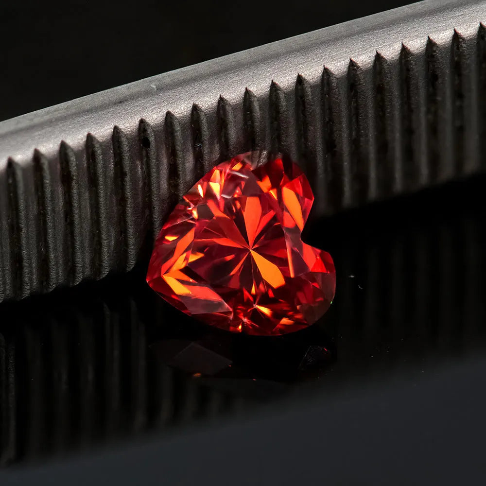 Lemon yellow heart-shaped moissanite gemstone showing symmetrical cut and warm colour
