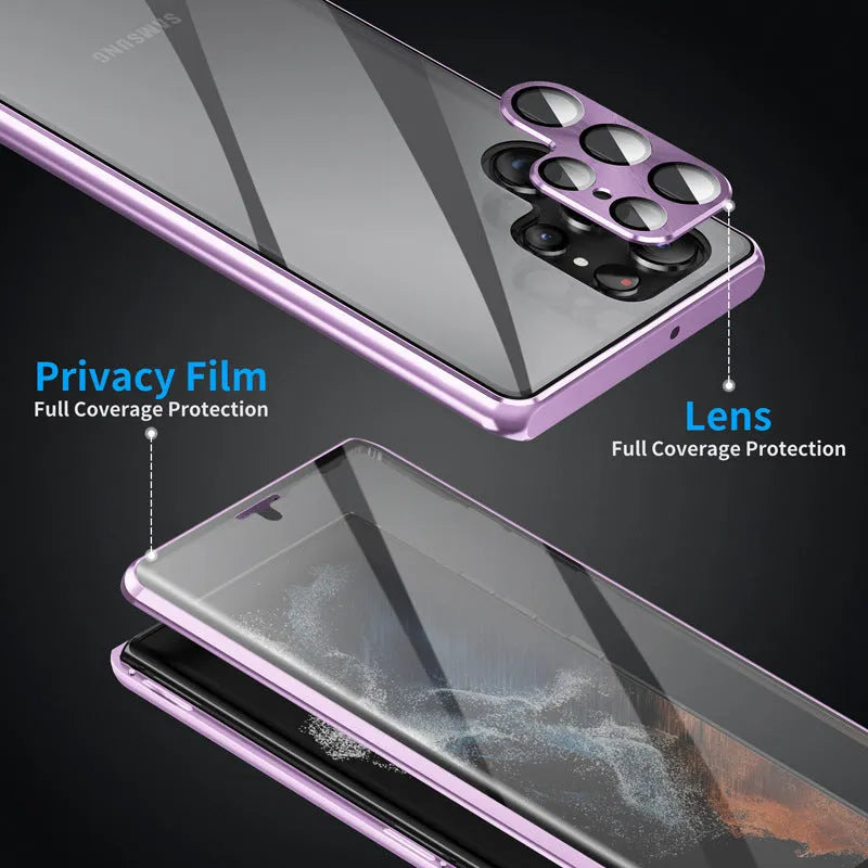 Samsung S24 Ultra magnetic mirror phone case in multiple colours showing metal construction and mirror element
