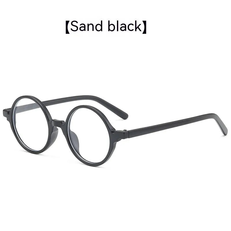 Artistic retro round flat mirror glasses in four colour options on display