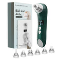 Green and white handheld heating blackhead instrument with USB charging port and suction nozzle