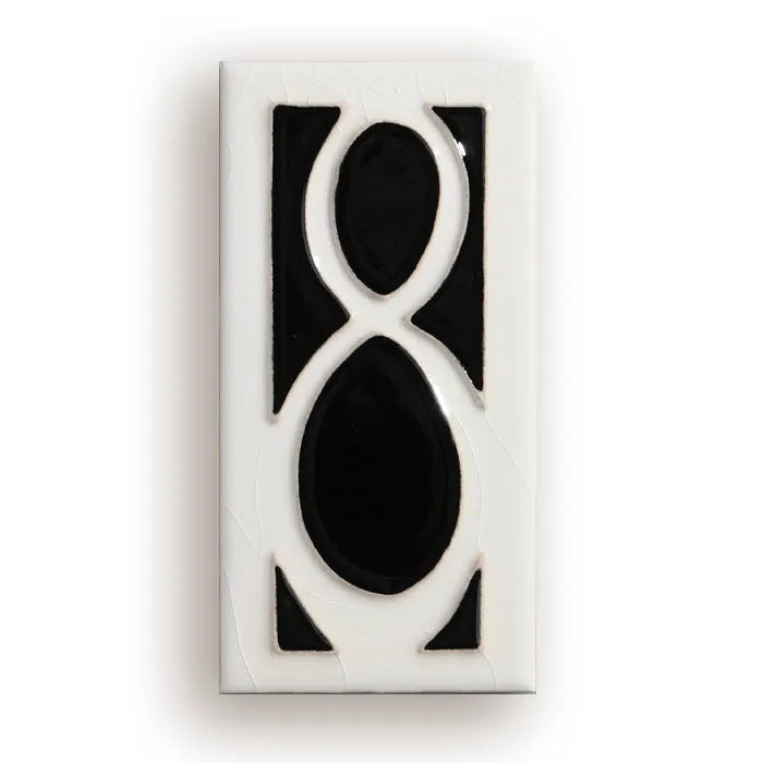 Handmade retro-style enamel ceramic doorplate number measuring 76mm by 152mm