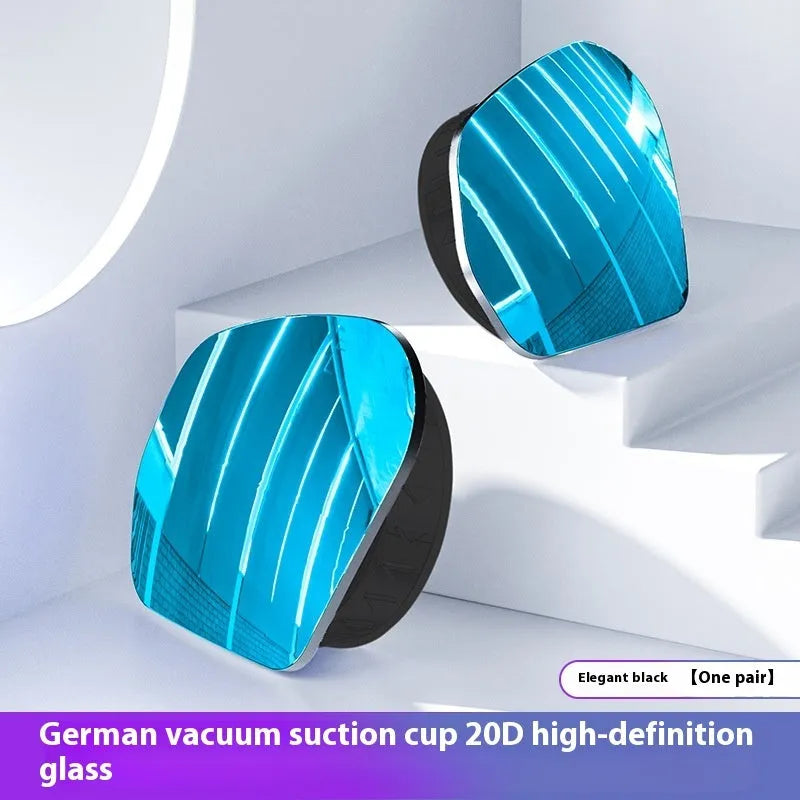 Pair of small circular car mirrors with 360-degree suction cup mount in black, white, and silver