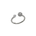 Round zircon open-end pearl ring in gold or silver colour with thick real gold plating over copper