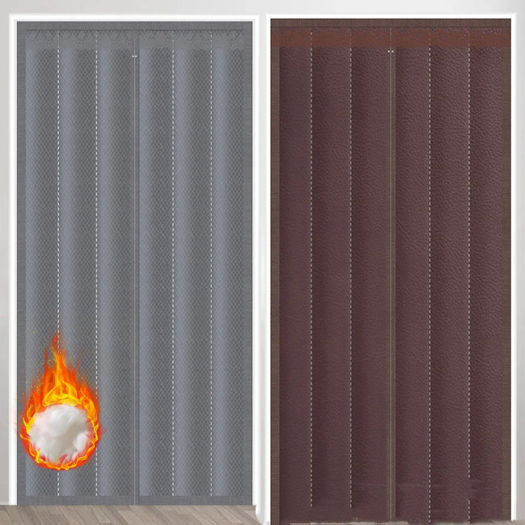 Thick Oxford cloth full seam magnetic strip door curtain in coffee vertical stripes for household doorway warmth