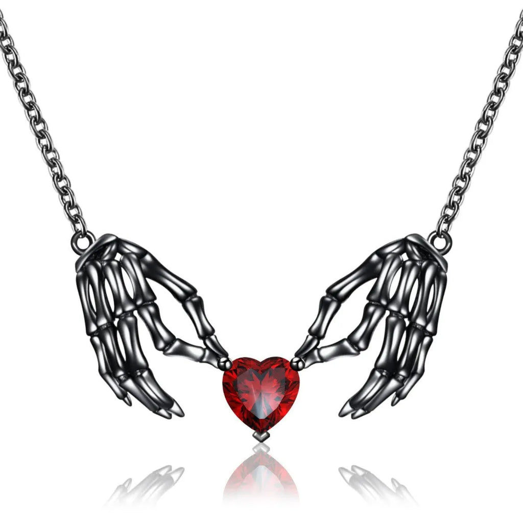 Dark red love ghost claw heart-shaped copper pendant necklace on adjustable O-ring chain