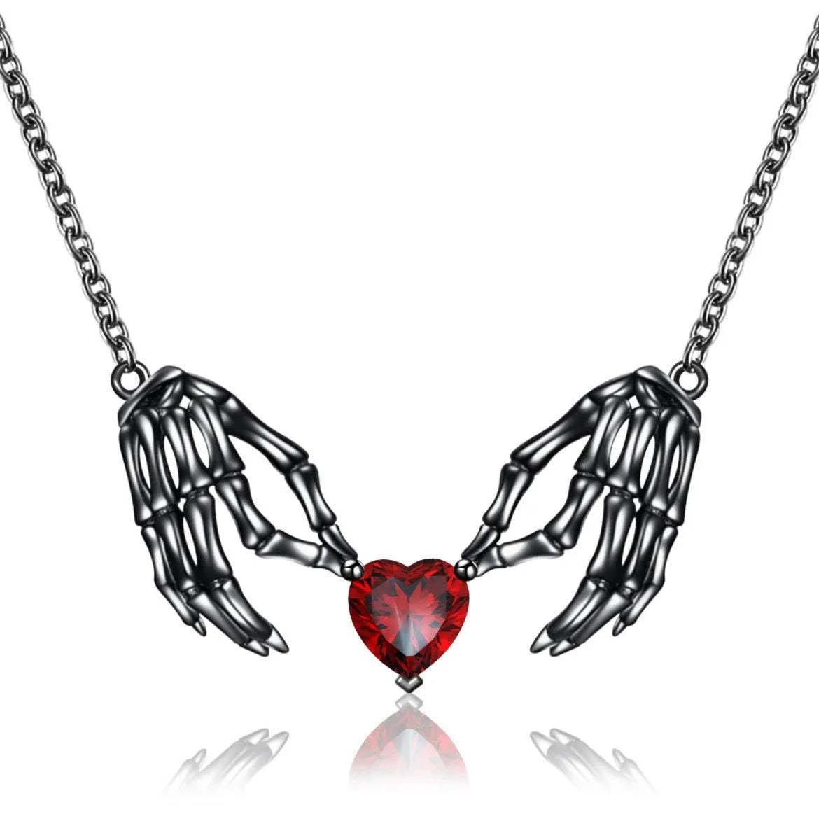 Dark red love ghost claw heart-shaped copper pendant necklace on adjustable O-ring chain