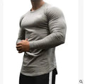 Men's loose quick-dry cotton long-sleeved sports top in plain solid colour, round neck, slim fit, size M to 2XL