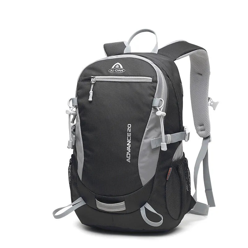 20 litre backpack shown in available colour options: black, blue, green, orange, red, rose red, and turquoise.