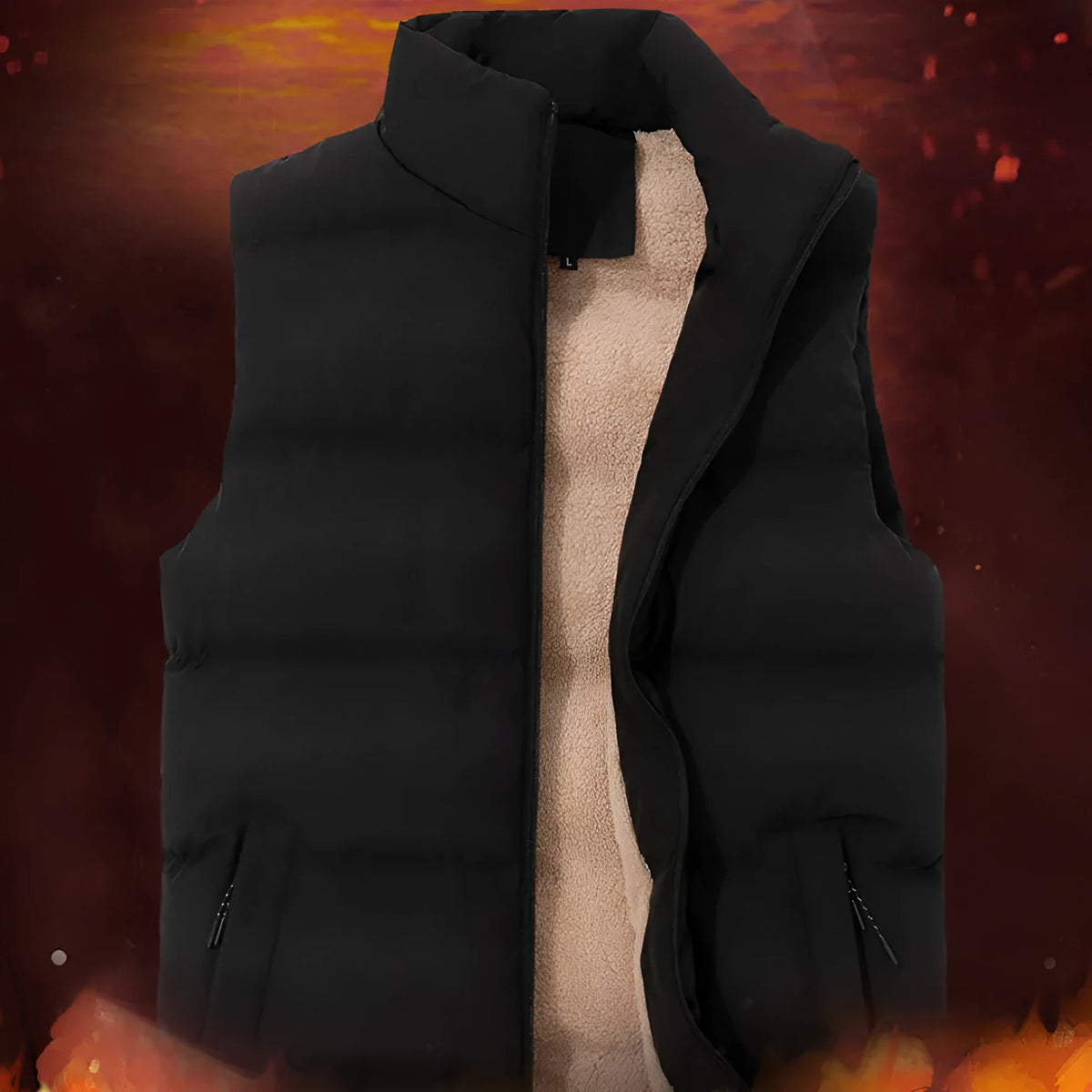 Men's winter fleece lined coat with wool lining in black, cardigan style, sizes M to 5XL