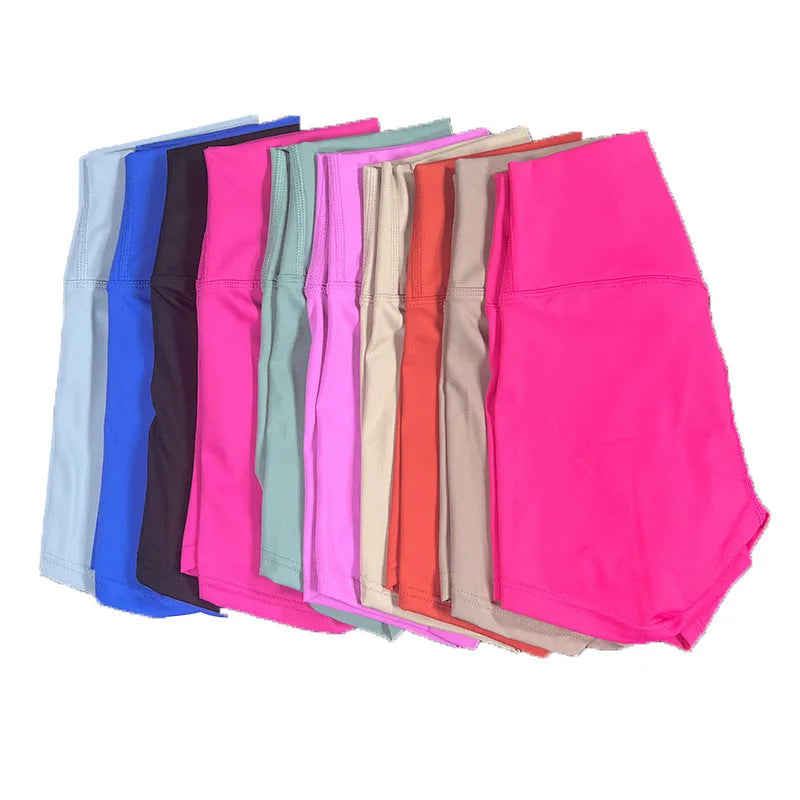 Women's high waist yoga shorts in nylon fabric available in multiple colours for sports activities