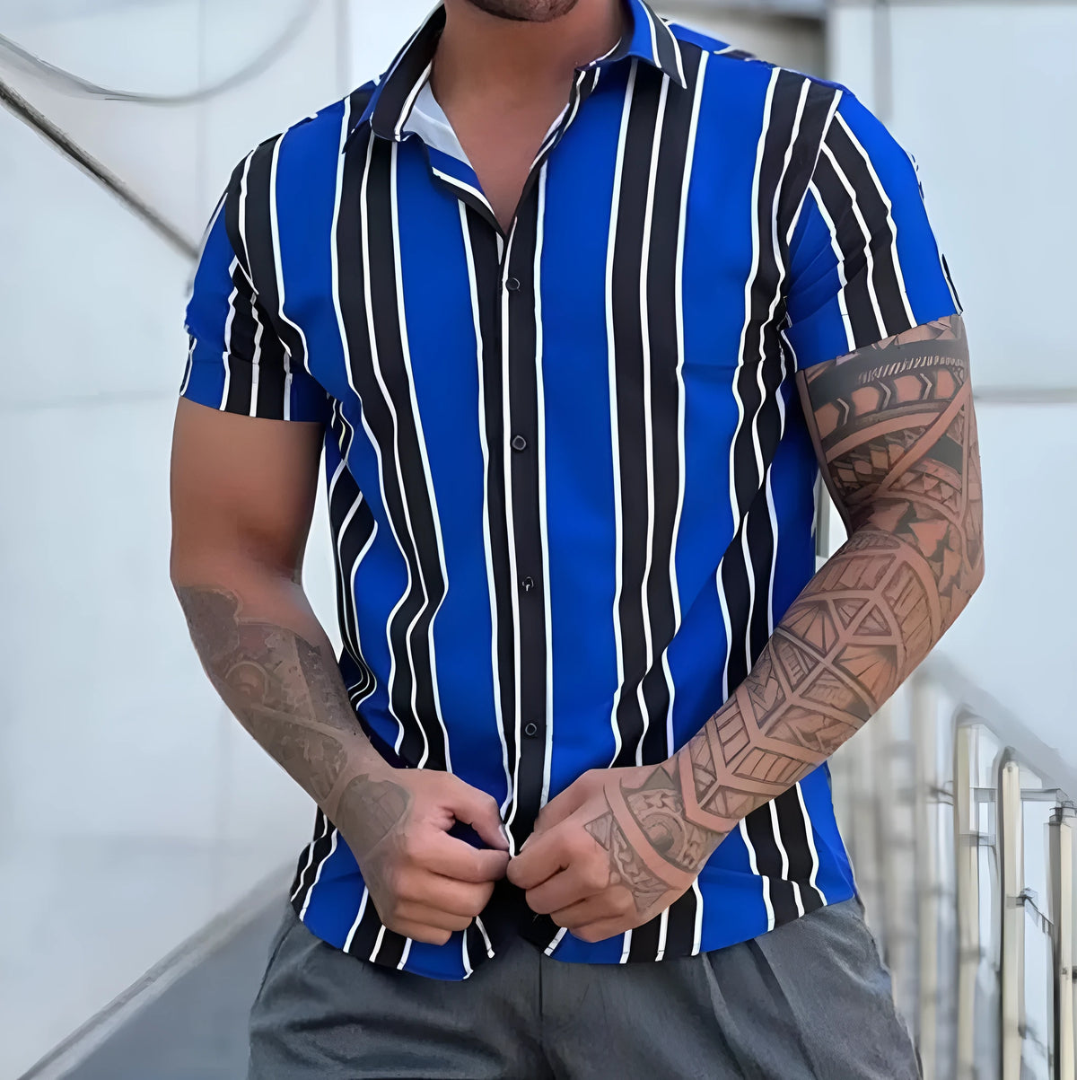 Men's printed Hawaiian shirt with flower pattern in polyester fabric short sleeves summer street style