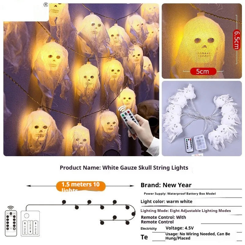Halloween decoration LED fairy lights in coloured or warm white on a dark wall