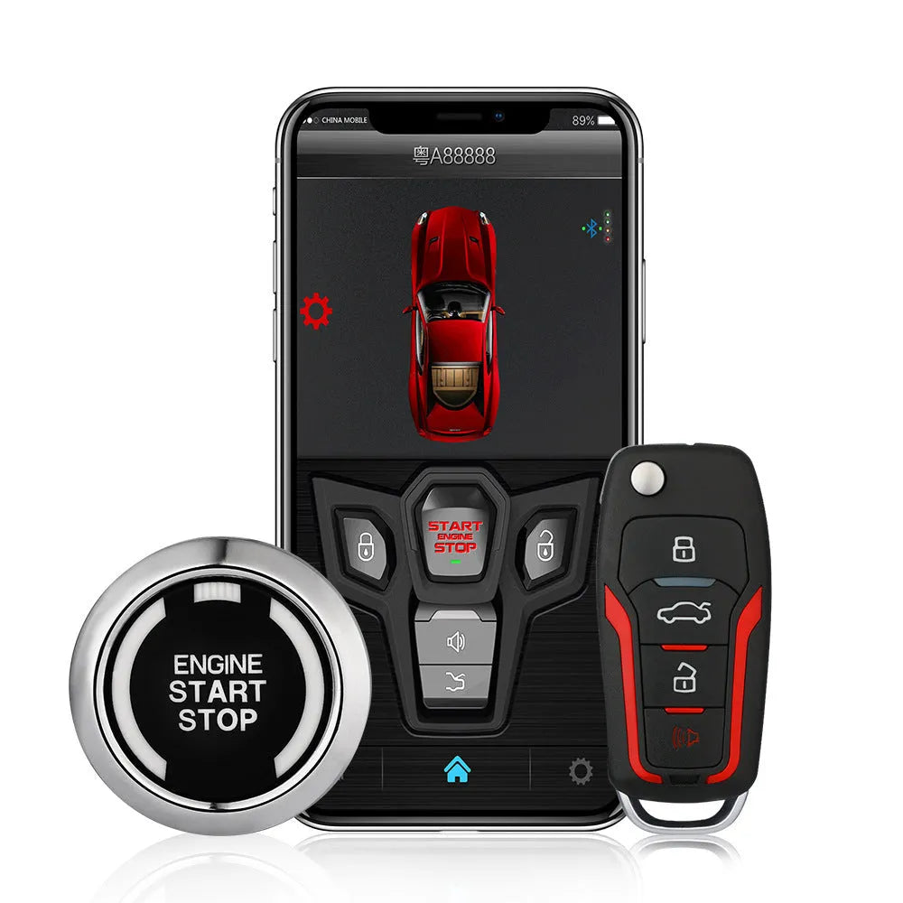 Red and frosted black one-way car alarm remote control system with two remotes for vehicle security