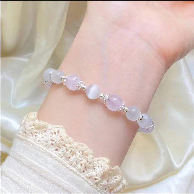 Women's opal amethyst crystal moon bracelet handmade with fresh baked cute style