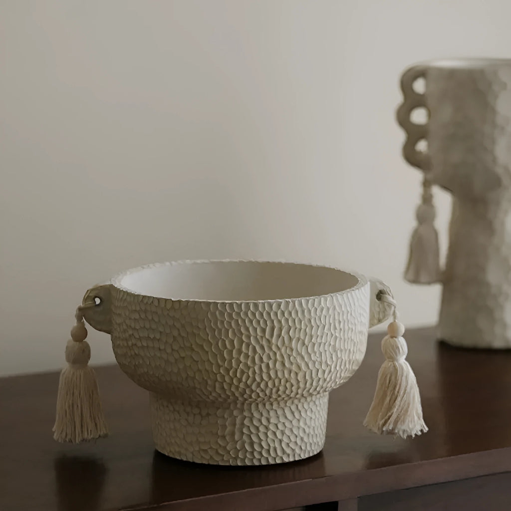 Ceramic succulent pot with tassel flower design in quiet style for home decor