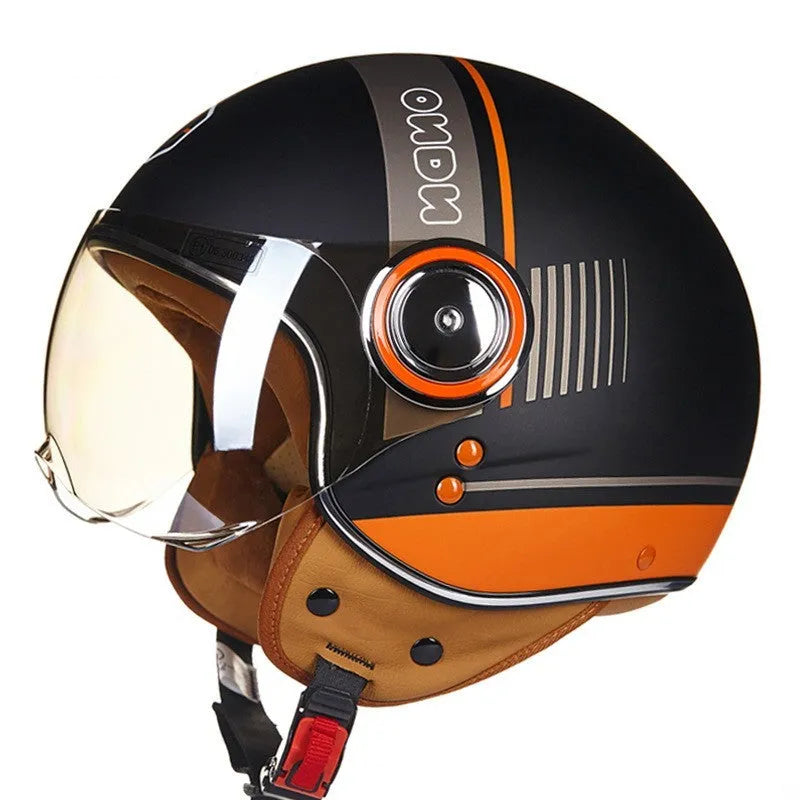 Retro style half helmet for battery cars in bright two-tone colour with lightweight ABS construction