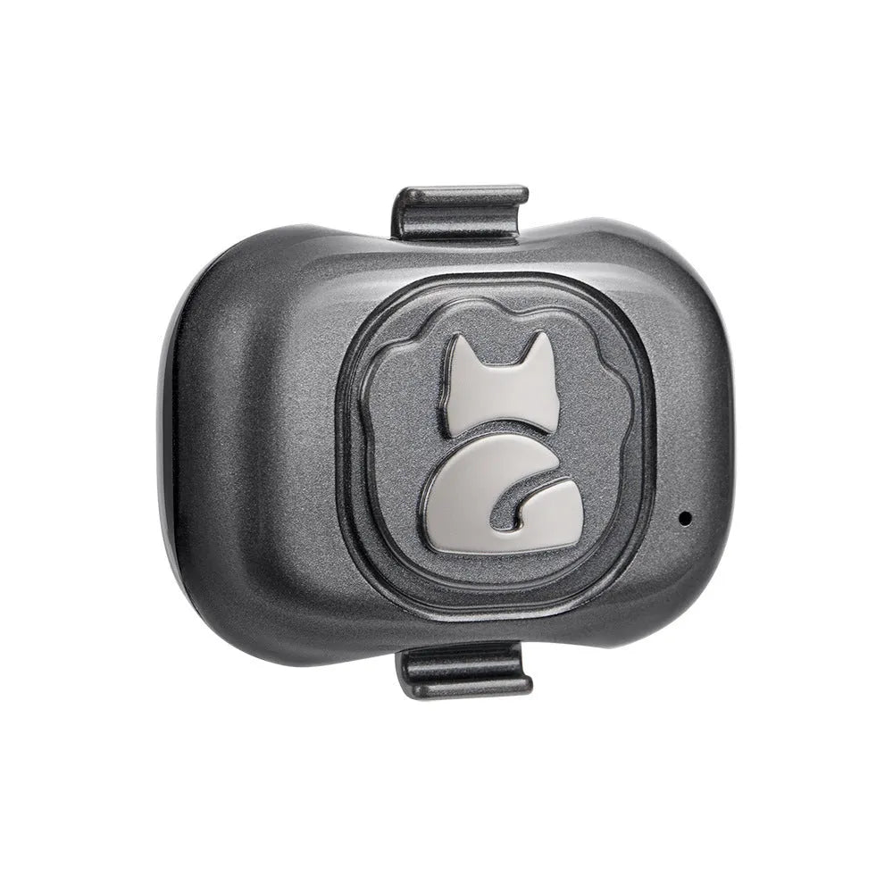 Black GPS pet locator device with hanging rope attachment for dog or cat tracking