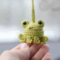 Handmade woven frog car pendant in plush material with cartoon design