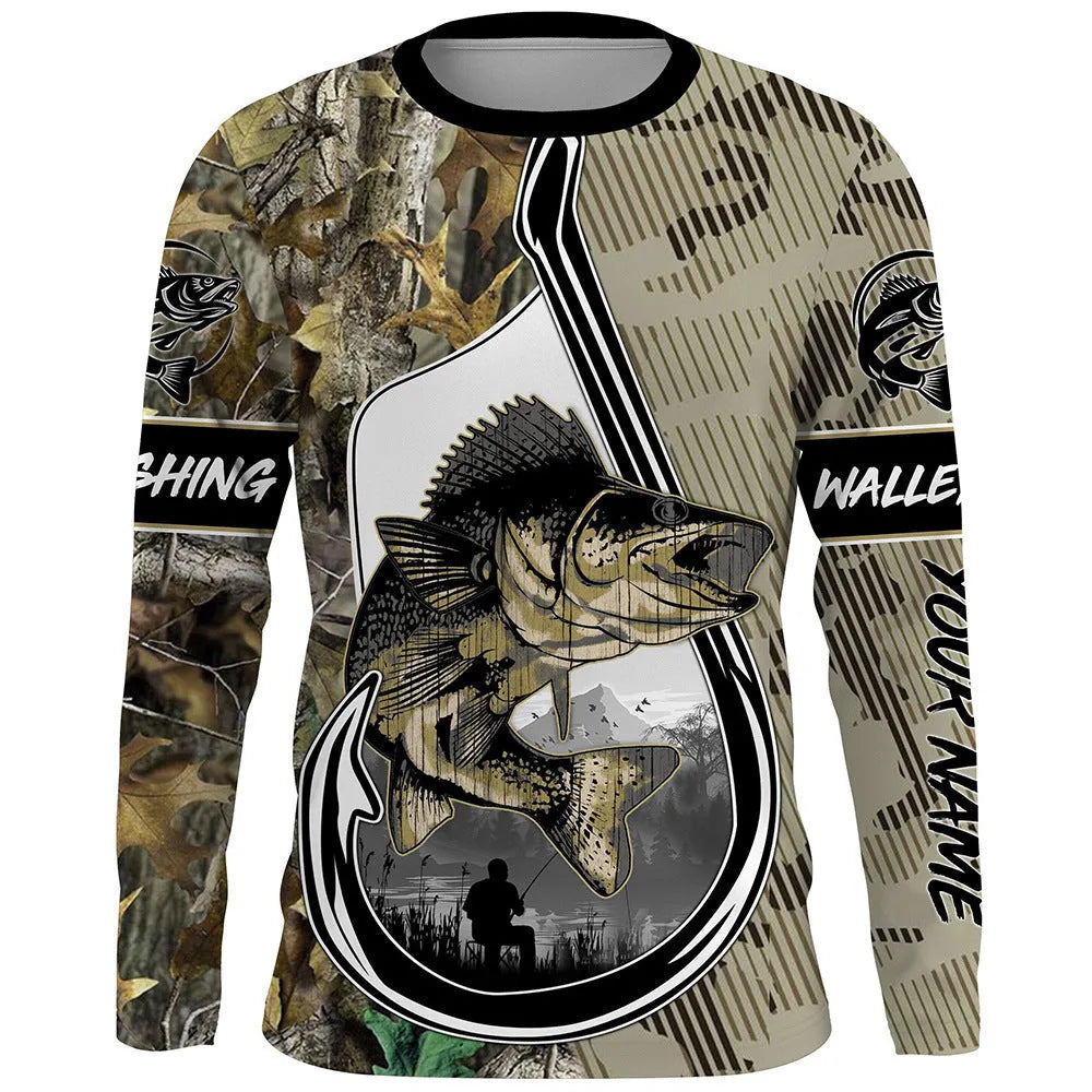 Men's grey round neck pullover with a large colourful fish graphic print on the front.