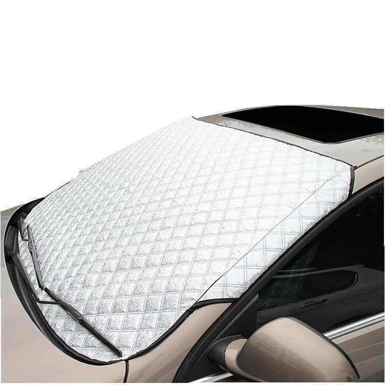 Silver car windshield antifreeze cover 92x145cm with anti-theft door clips for frost and snow protection