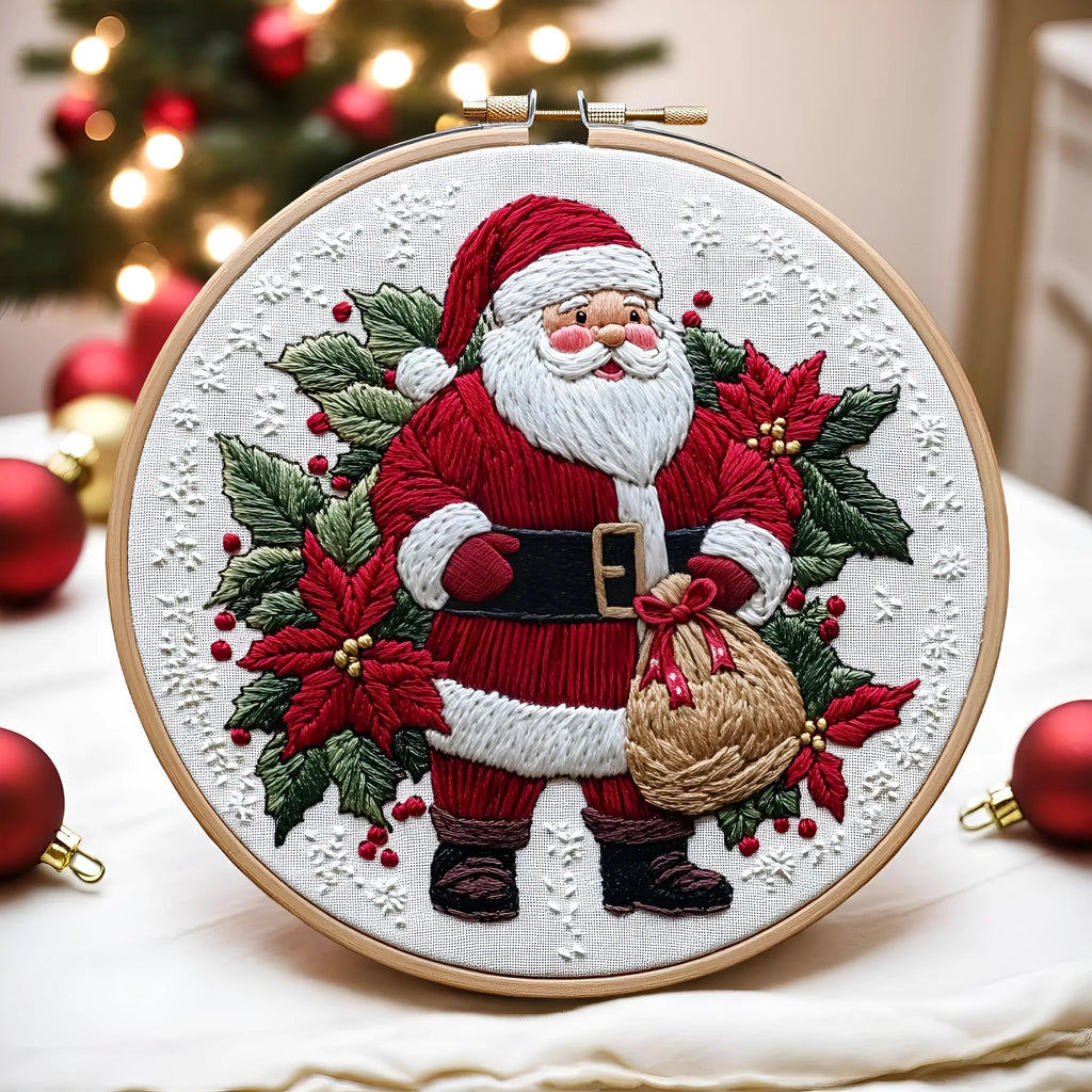 Santa Claus embroidery kit with cotton and linen fabric measuring 28x28cm featuring a modern simplicity landscape pattern