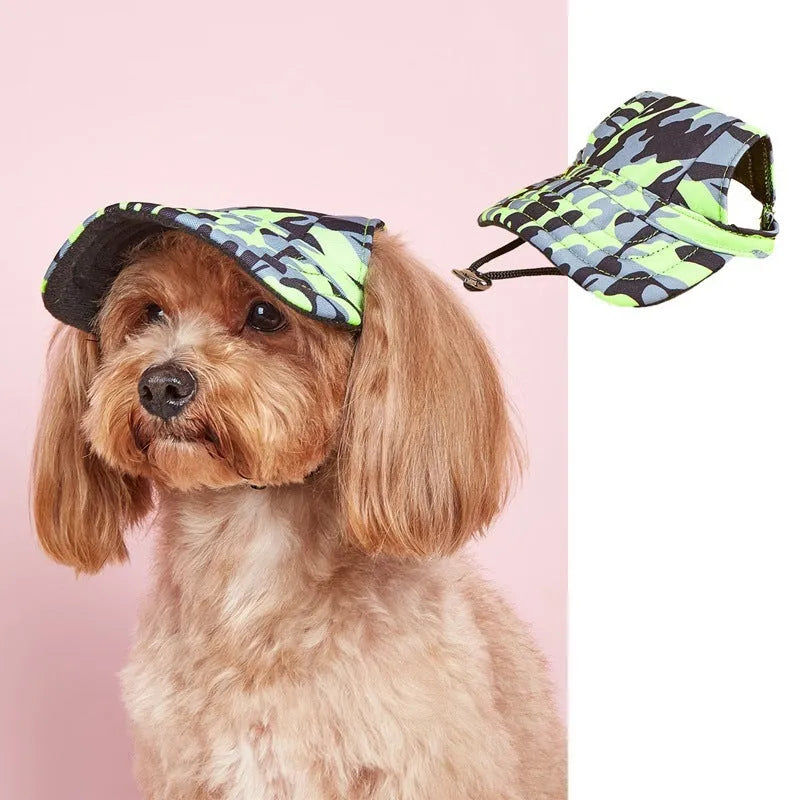 Pet baseball cap made of canvas with adjustable sizing, shown in a plaid pattern for sun protection