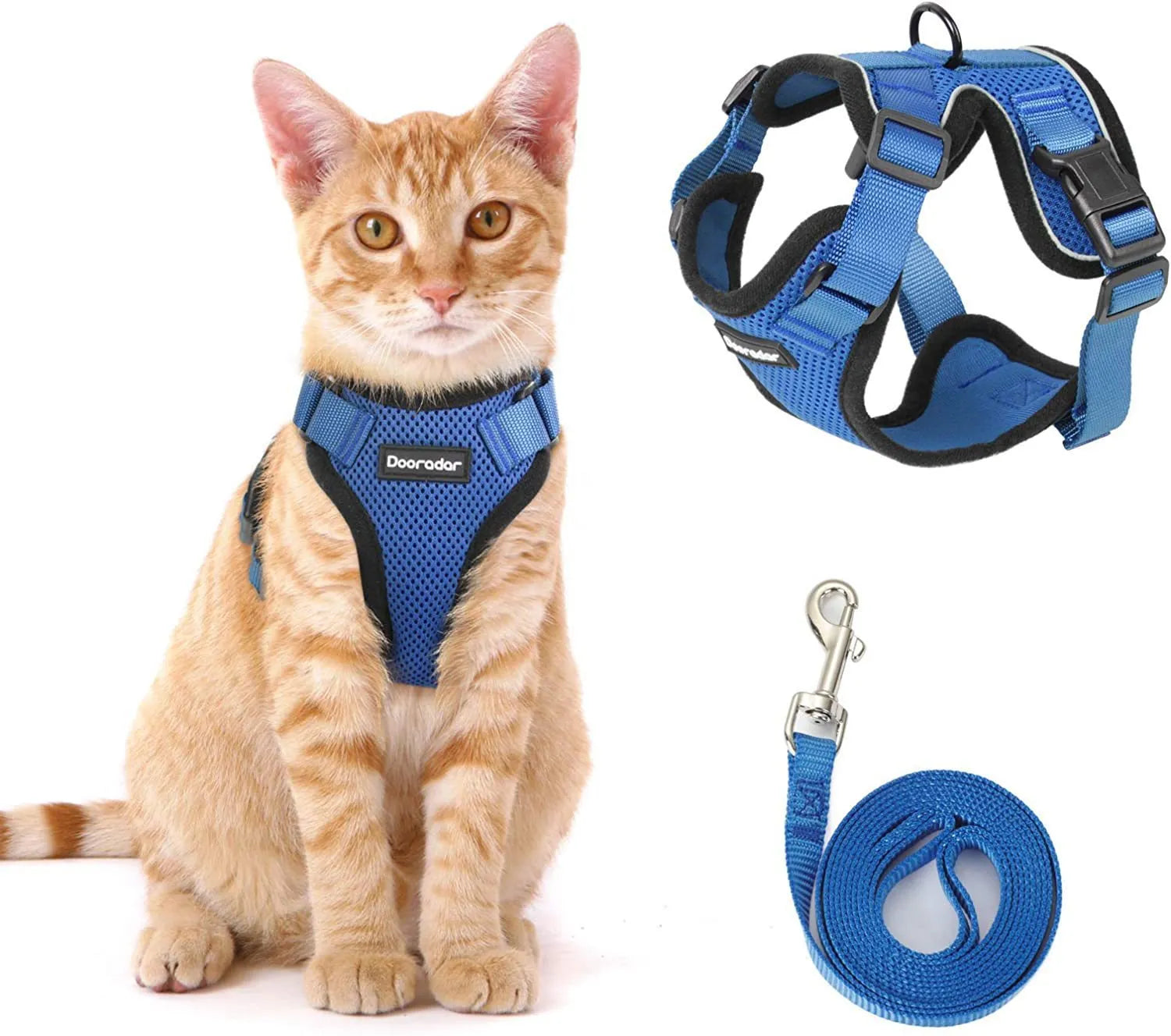 Blue anti-escape adjustable polyester cat leash for small cats size M