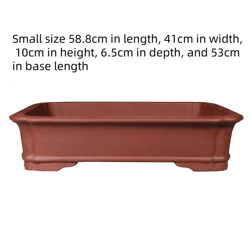 Handmade rectangular purple clay flowerpot shown in a large size for bonsai or garden plants