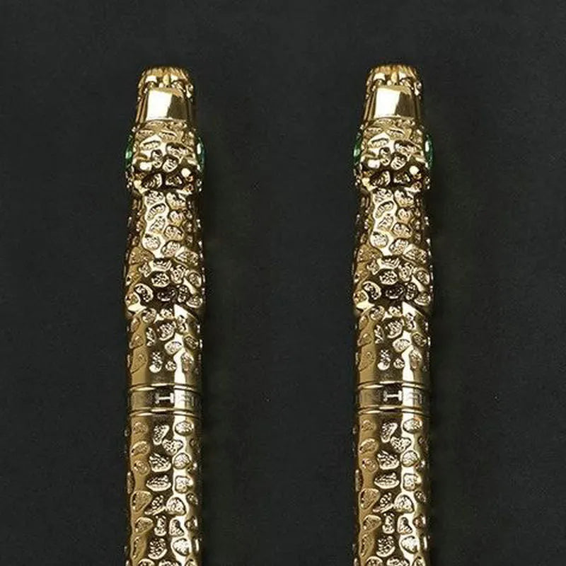 Metal embossed pen for business gifts in Ancient Silver or Gold finish on white background.