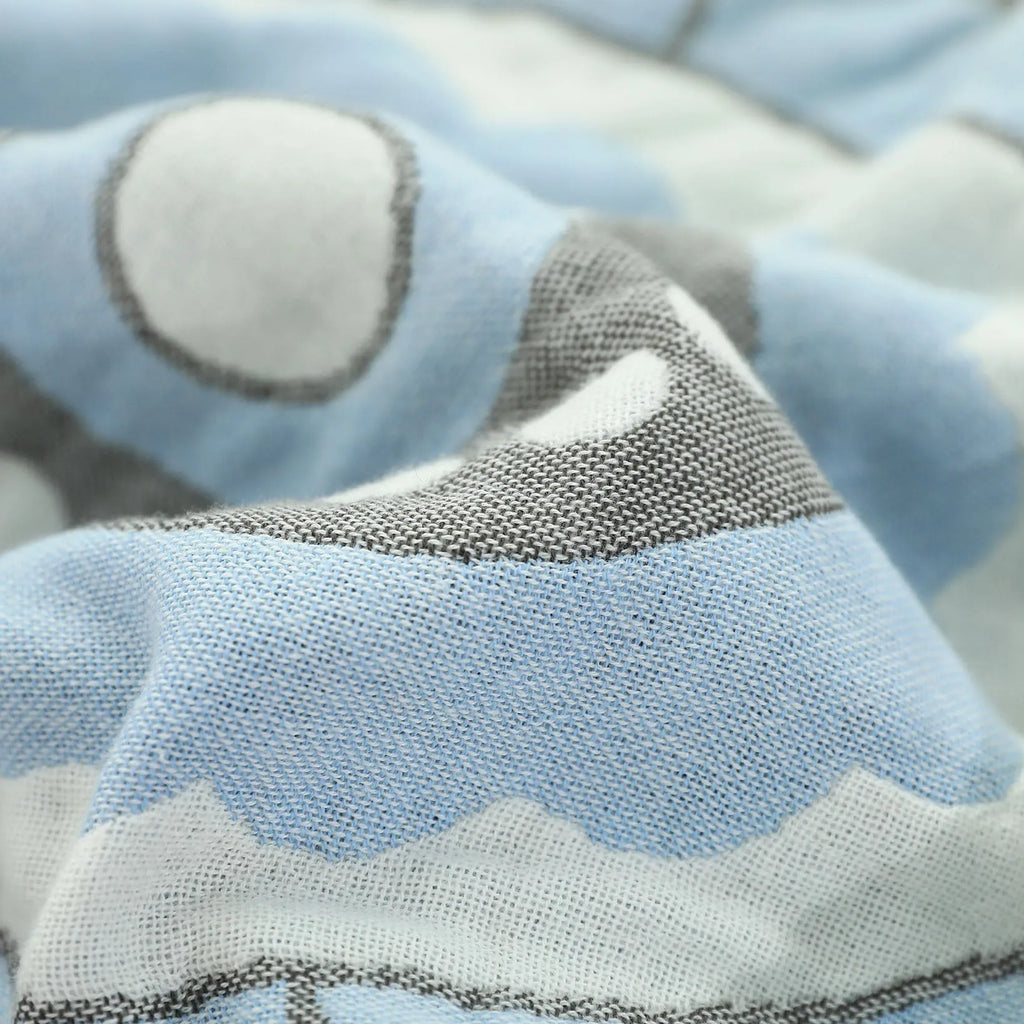 Pure cotton five-layer towel blanket with blue plant and flower coated print pattern