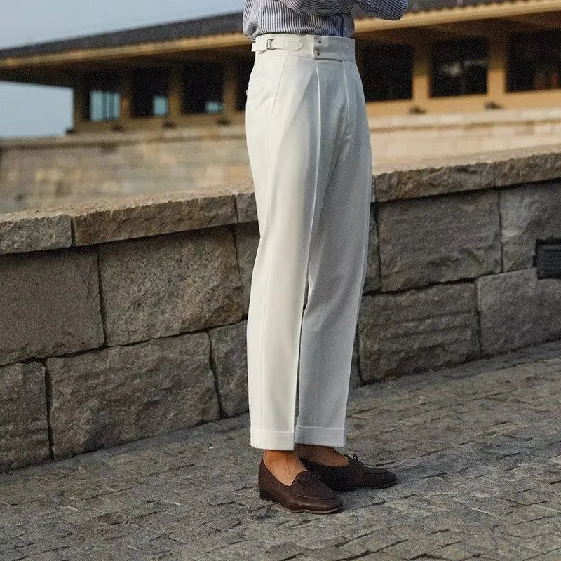 Men's slim fit polyester suit trousers in straight leg design for business formal wear