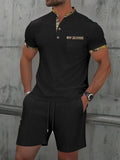 Men's grey zip-front polo short sleeve top and matching shorts, a cotton blend summer suit set.
