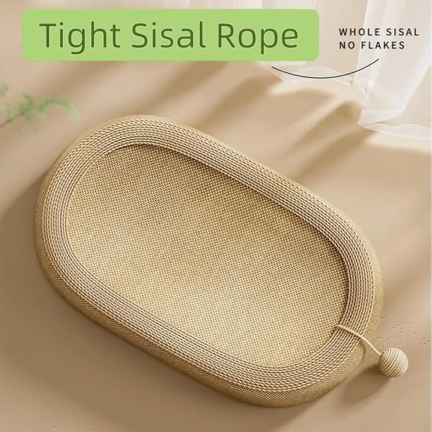 Large natural sisal cat scratching board with a cosy lounge platform on top.